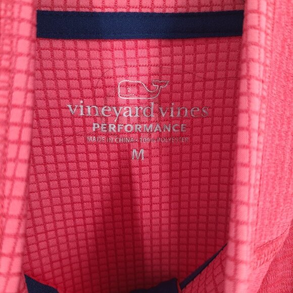 Vineyard Vines Sankaty Performance Coral Medium Performance Fleece Grid Pullover - Picture 4 of 8